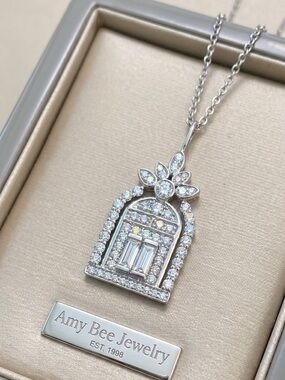 Door to Happiness Platinum CZ Pendant Necklace. New.